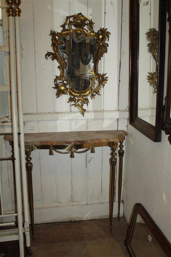 Brass console table and mirror(-)